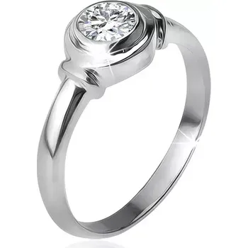Prsten Stříbrný prsten 925, okrouhlá objímka se zirkonem, dvě obroučky - Velikost: 56