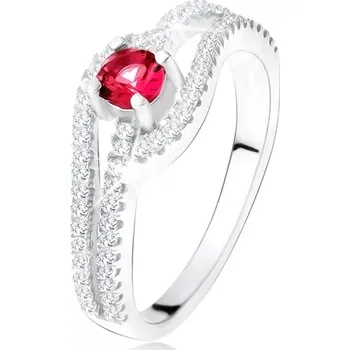 Prsten Prsten se zvlněnými zirkonovými rameny, červený kámen, stříbro 925 - Velikost: 50