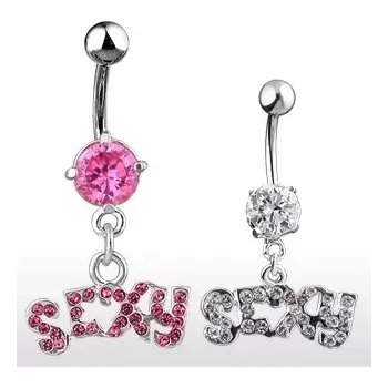 Piercing Piercing do pupíku - nápis SEXY, zirkonový - Barva zirkonu: Čirá - C