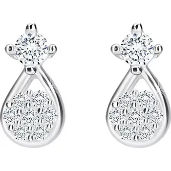 Náušnice Stříbrné náušnice 925 - slzička se zirkonovým květem, zirkon v kotlíku, puzetky