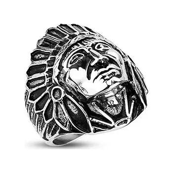 Prsten Ocelový prsten - indián Apač, černá patina - Velikost: 65