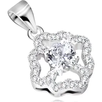 Přívěsek Rhodiovaný přívěsek ze stříbra 925, kontura květu se zirkonovými okvětními lístky ve tvaru srdcí