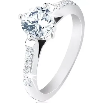 Prsten Zásnubní prsten, stříbro 925, zdobená ramena, kulatý průhledný zirkon - Velikost: 51