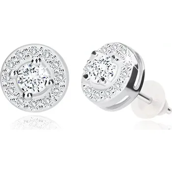 Náušnice Stříbrné náušnice 925, blýskavý kulatý zirkon s čirou obrubou, puzetky, 7 mm
