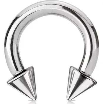 Piercing Piercing z oceli 316L - lesklá podkova s hroty, stříbrná barva, tloušťka 4 mm - Rozměr: 4 mm x 12 mm x 8x8 mm