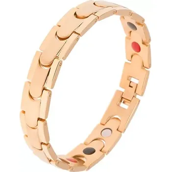 Náramek Ocelový náramek, zlatá barva, lesklé pásy a matný středový pruh, magnety