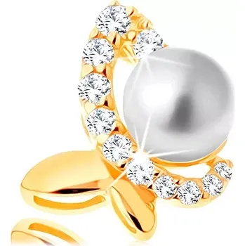 Přívěsek Přívěsek ve žlutém 14K zlatě - nesouměrný motýl se zirkonovou polovinou a perlou