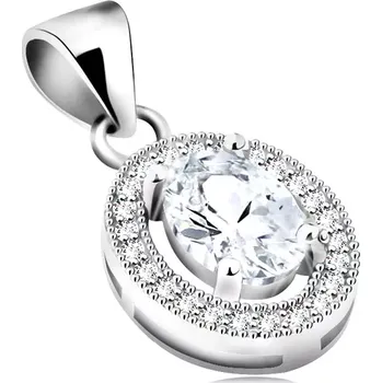 Přívěsek Stříbrný 925 přívěsek, zirkonový ovál čiré barvy, linie z drobných zirkonků