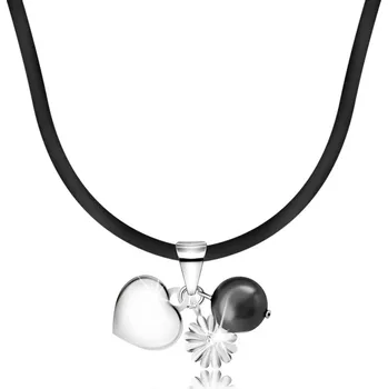 Náhrdelník Náhrdelník - gumová šňůrka na krk s přívěsky z 925 stříbra, srdce, perla, květ