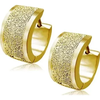 Náušnice Ocelové náušnice, zlatá barva, třpytivý pískovaný povrch, lesklé okraje