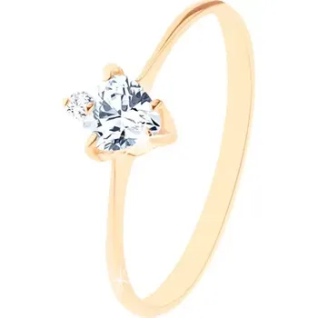 Prsten Zlatý prsten 585 - broušené zirkonové srdíčko čiré barvy, drobný kulatý zirkonek - Velikost: 52