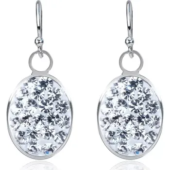 Náušnice Lesklé stříbrné náušnice 925 s čirým visacim oválem, střední