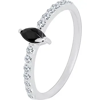 Prsten Stříbrný 925 prsten - úzká ramena, zirkonové zrnko černé barvy, čiré zirkonky - Velikost: 51