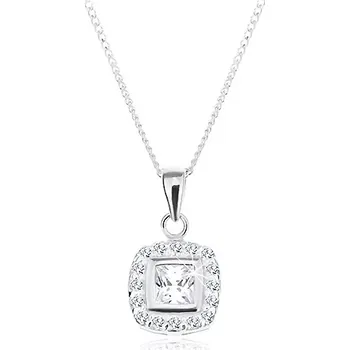 Náhrdelník Stříbrný náhrdelník 925, přívěsek na řetízku, čirý zirkonový čtverec s lemem