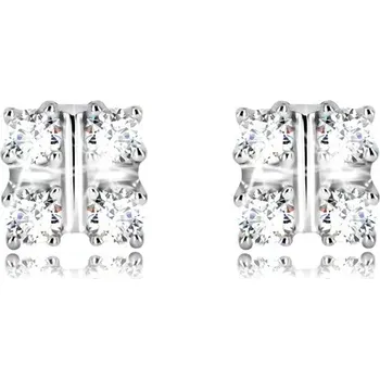 Náušnice Stříbrné náušnice 925 - čtvercový košíček s třpytivými zirkony, puzetky