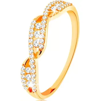 Prsten Zlatý prsten 585 - propletená zvlněná ramena, kulaté čiré zirkony - Velikost: 54