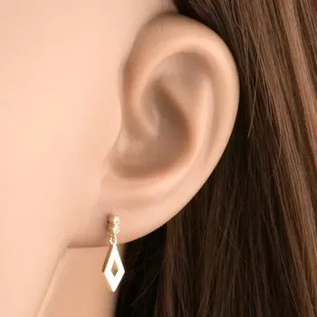 Náušnice Zlaté náušnice 14K s kosoštvorcem, bílou glazurou a zirkony