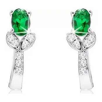 Náušnice Stříbrné 925 náušnice - zelený květ na čirém zirkonovém stonku s lístky