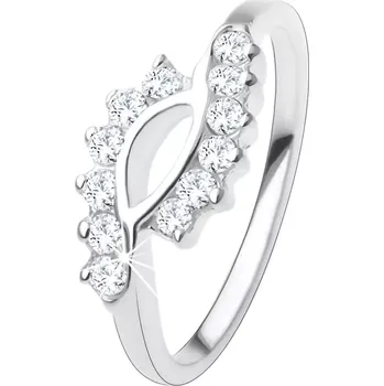 Prsten Zásnubní prsten ze stříbra 925, zvlněné konce ramen, čiré zirkony - Velikost: 49