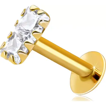 Piercing Piercing do rtu a brady z 585 žlutého zlata - dva čiré zirkony ve tvaru čtverce, 2 mm