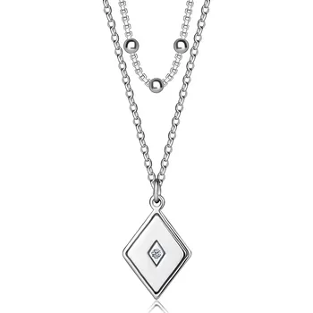 Náhrdelník Dvojitý náhrdelník ze stříbra 925 - kosočtverec s čirým diamantem uprostřed, hladké kuličky