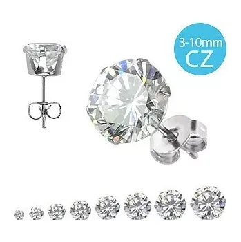 Náušnice Ocelové náušnice 316L - kulatý blýskavý zirkon čiré barvy, různé velikosti - Velikost zirkonu: 8 mm