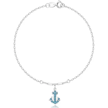 Náramek Stříbrný náramek 925 - tenký řetízek, mořská kotva, tyrkysové kamínky