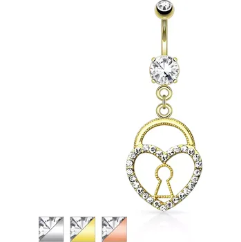 Piercing Piercing do pupíku, ocel 316L, srdcovitý zámek zdobený čirými zirkonky - Barva: Měděná