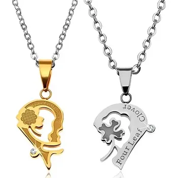 Náhrdelník Sada náhrdelníků z oceli 316L, srdíčkovité přívěsky se čtyřlístky a nápisy