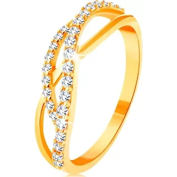 Prsten Zlatý prsten 585 - propletené vlnky - jedna hladká a dvě zirkonové - Velikost: 54