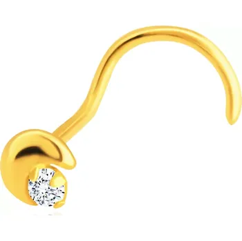 Piercing Piercing do nosu ze žlutého 14K zlata - zahnutý, srpek měsíce, zirkon
