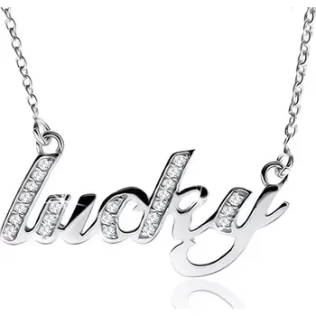Náhrdelník Náhrdelník ze stříbra 925, nápis "lucky" zdobený čirými kamínky