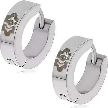 Náušnice Ocelové náušnice ve stříbrném odstínu - kroužky s černým ornamentem