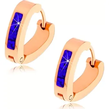 Náušnice Ocelové náušnice měděné barvy, tvar "V", linie tmavě modrých zirkonů