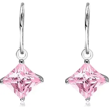 Náušnice Náušnice ze stříbra 925 - růžový kosočtvercový zirkon v kotlíku, 7 mm