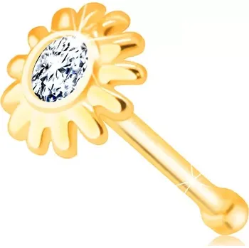 Piercing Diamantový piercing do nosu z 585 žlutého zlata - kvítek s briliantem v čirém odstínu