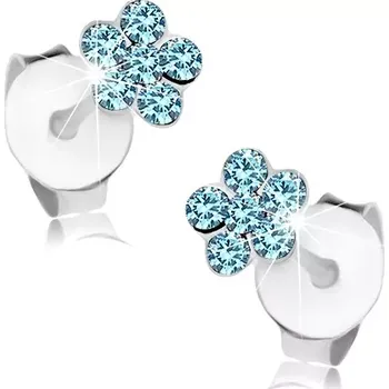 Náušnice Šperky Eshop Náušnice ze stříbra 925, kvítek ze světle modrých krystalů Swarovski