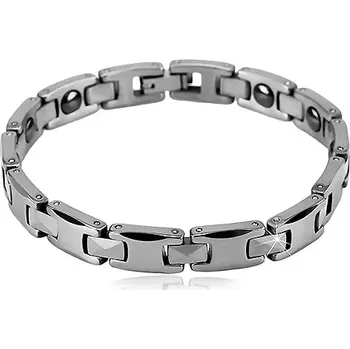 Náramek Šperky Eshop Magnetický náramek z wolframu stříbrné barvy - lesklé obdélníkové a H-články