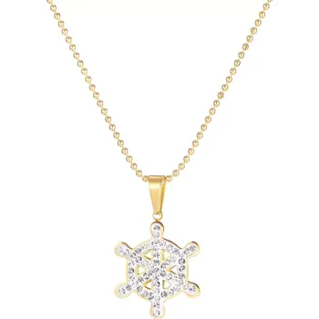 Náhrdelník Náhrdelník z oceli 316L - kormidlo s čirými zirkony, armádní řetízek, zlatá barva