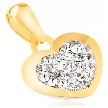Přívěsek Zlatý přívěsek 585 - blyštivé pravidelné srdíčko, čiré zirkony uprostřed