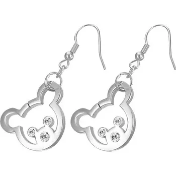 Náušnice Ocelové náušnice stříbrné barvy - medvídek se zirkonovými očky a nosem