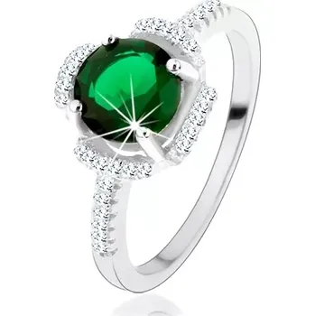 Prsten Prsten ze stříbra 925, zelený kvítek, lupínky z čirých zirkonů - Velikost: 54