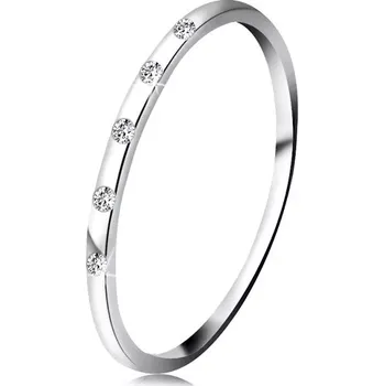 Prsten Prsten v bílém 14K zlatě - pět drobných čirých diamantů, tenký kroužek - Velikost: 48