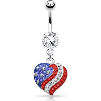 Piercing Piercing do pupíku z oceli 316L, zirkonové srdce s motivem americké vlajky