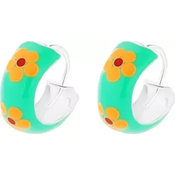 Náušnice Náušnice ze stříbra 925, kroužek, zelená glazura se žlutými kvítky, 10 mm