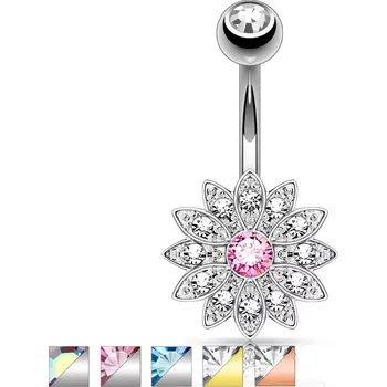 Piercing Piercing do bříška z chirurgické oceli, třpytivý zirkonový květ - Barva piercing: Zlatá - čirá