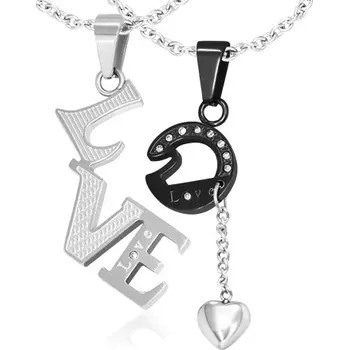 Přívěsek Přívěsky pro zamilované - Love, zirkony, srdíčko na řetízku