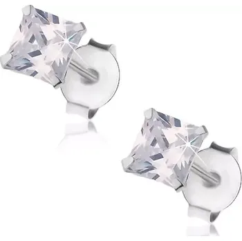 Náušnice Puzetové náušnice, stříbro 925, čirý zirkonový čtvereček, 4 mm