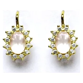 Náušnice Zlaté náušnice Kate, žluté zlato, přírodní růženín, čiré zirkony, NK 1480