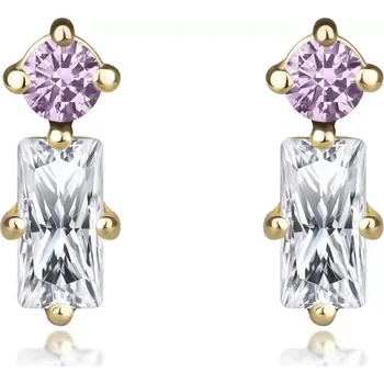 Náušnice Náušnice ze žlutého zlata 585 - růžový a čirý zirkon, puzetky